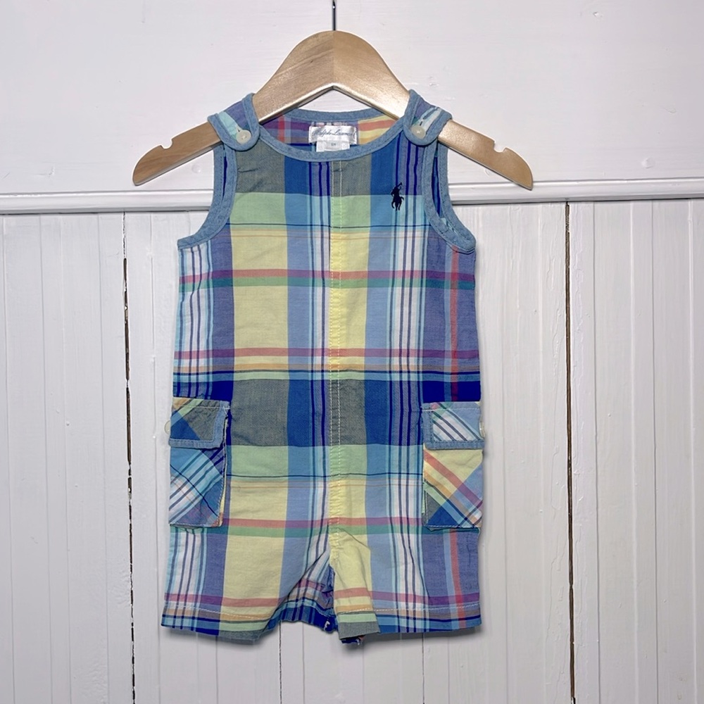 RALPH LAUREN EUC 100% Cotton Light Weight Plaid Summer Romper Jon Jon